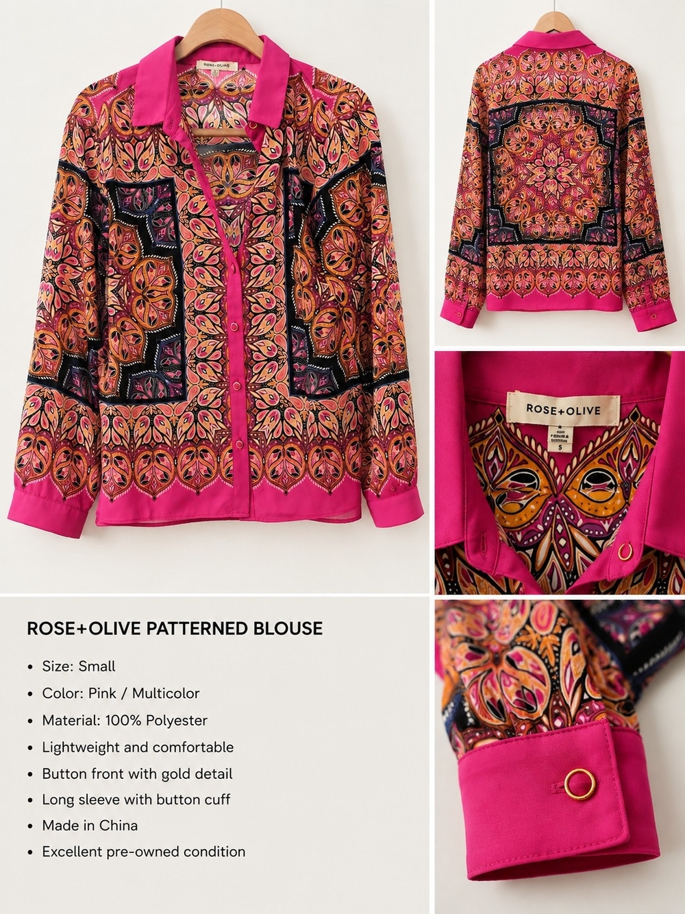 Rose & Olive Hot Pink Multicolor Printed Blouse Jacket